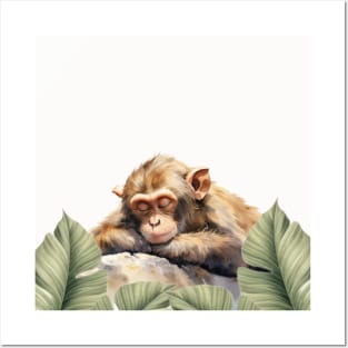 Baby Monkey Sleeping Watercolor Painting Posters and Art